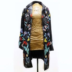 Small Black Floral Silky Long Blazer Jacket Color